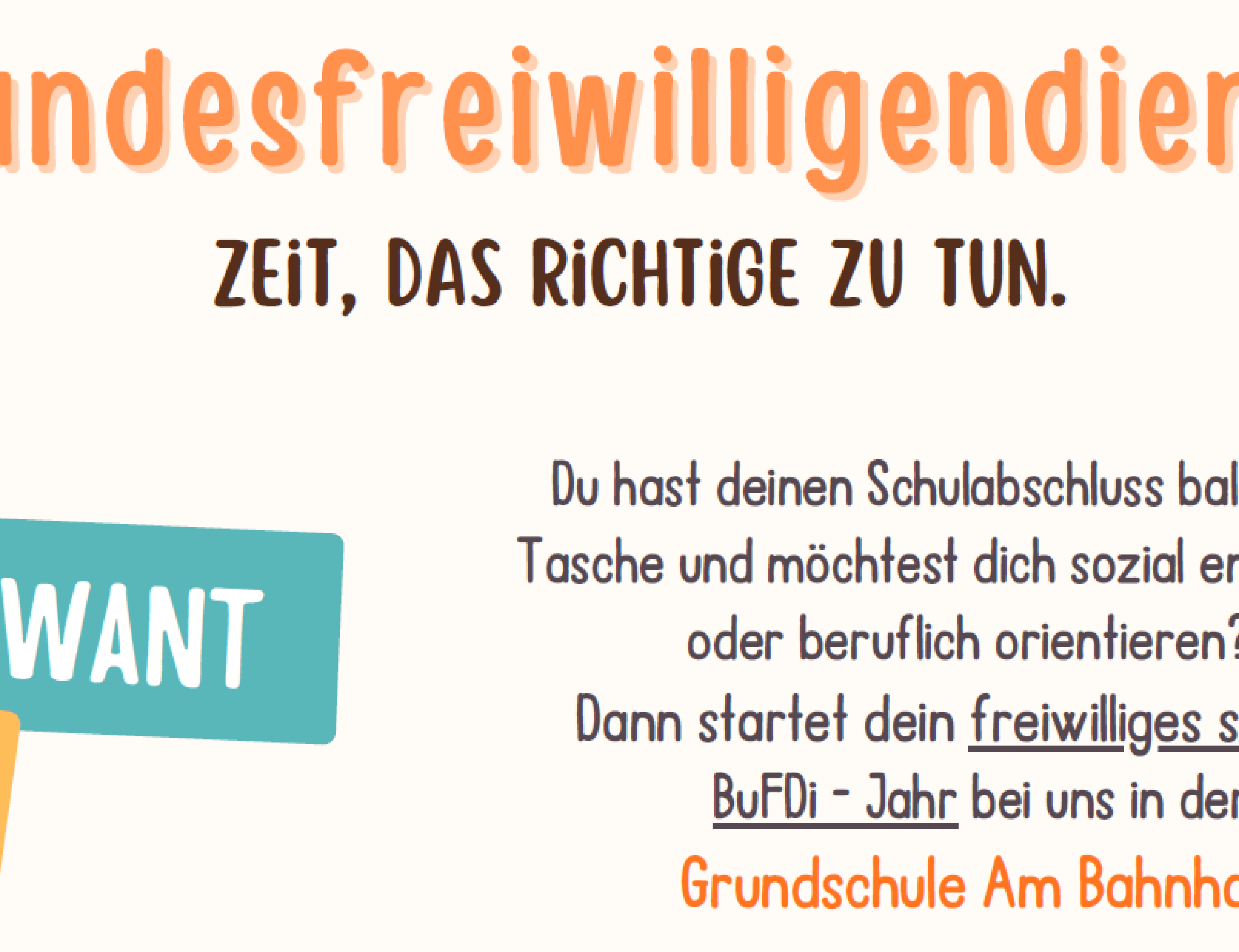 Starte Dein freiwilliges soziales Bufdi-Jahr bei uns in der Grundschule Am Bahnhof!