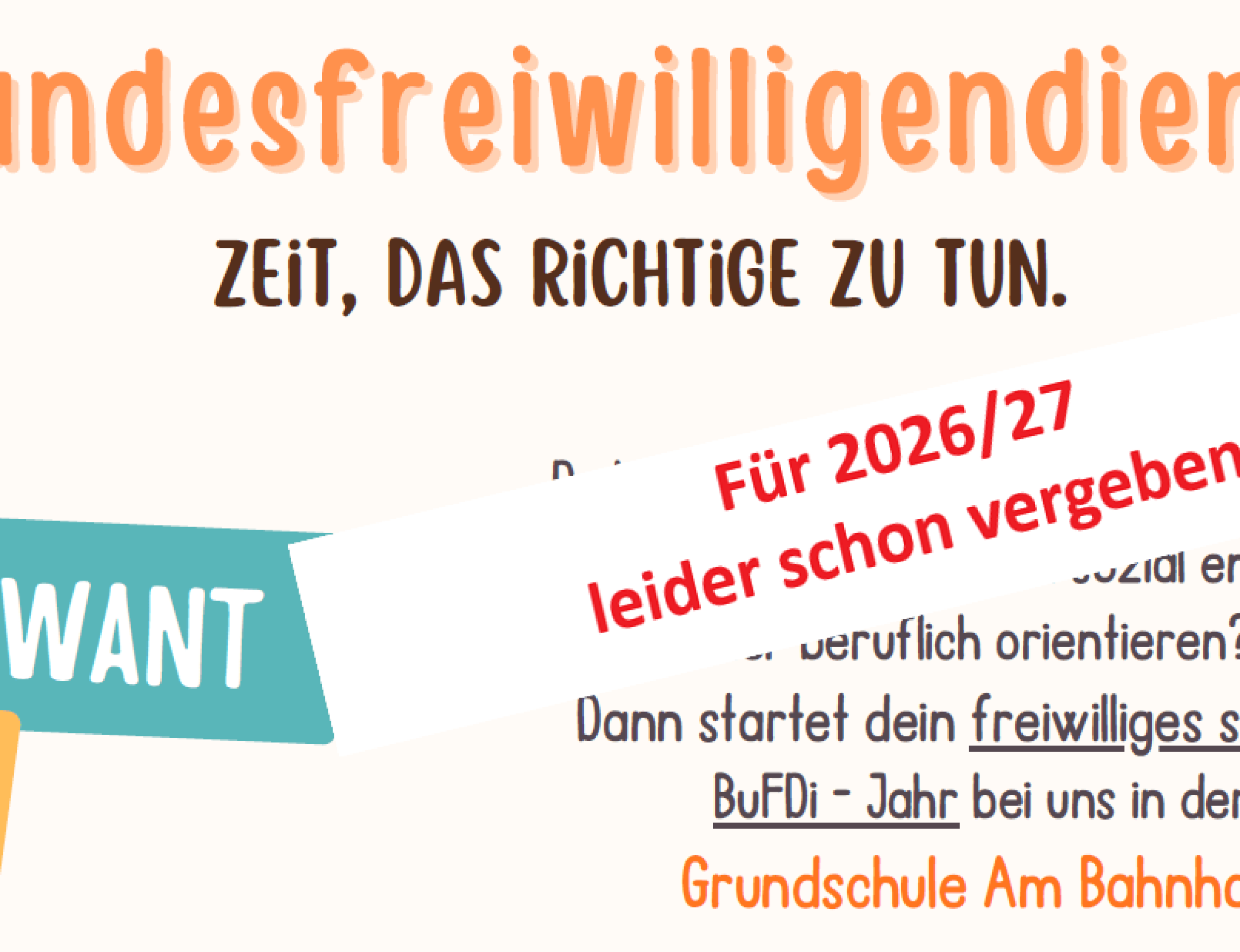 Starte Dein freiwilliges soziales Bufdi-Jahr bei uns in der Grundschule Am Bahnhof!