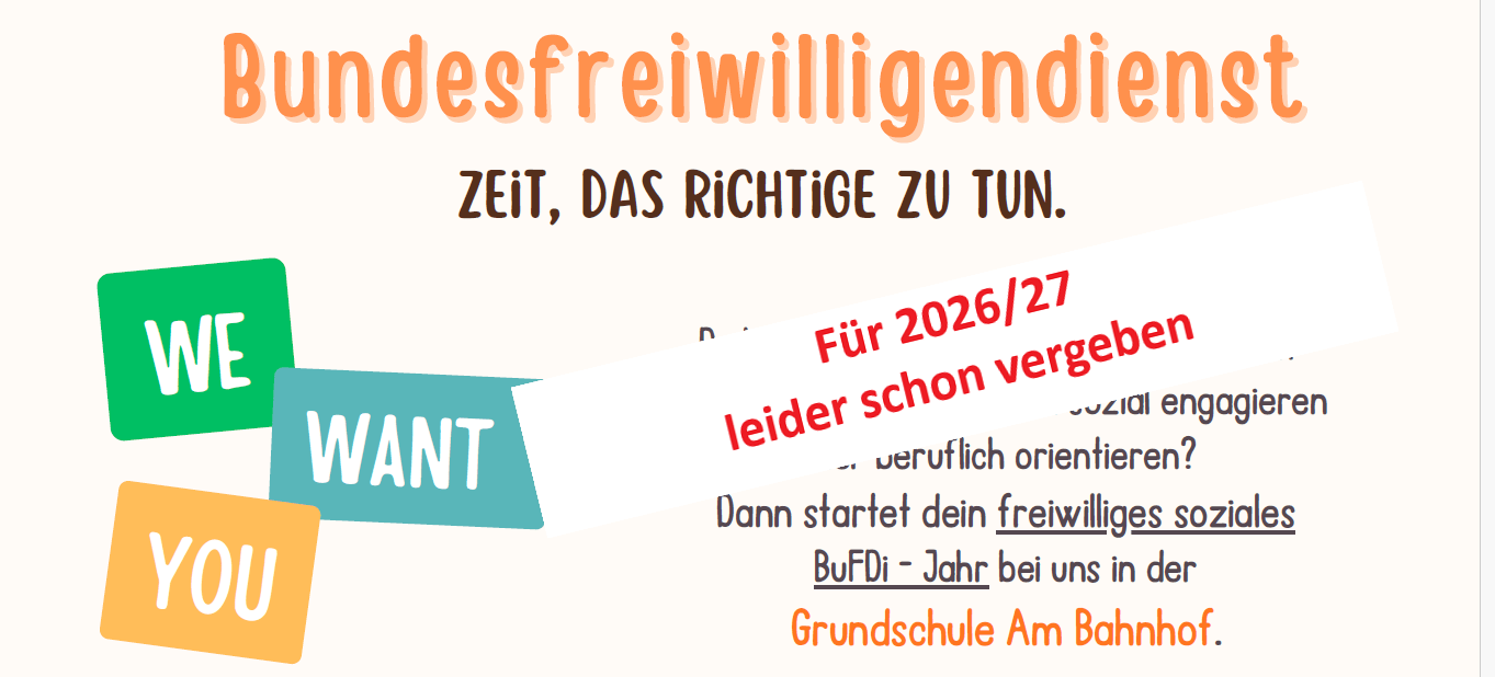 Starte Dein freiwilliges soziales Bufdi-Jahr bei uns in der Grundschule Am Bahnhof!